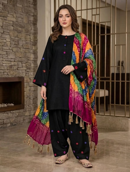 Mirror Viral 3 Pcs Suit Swiss Lawn (Black)